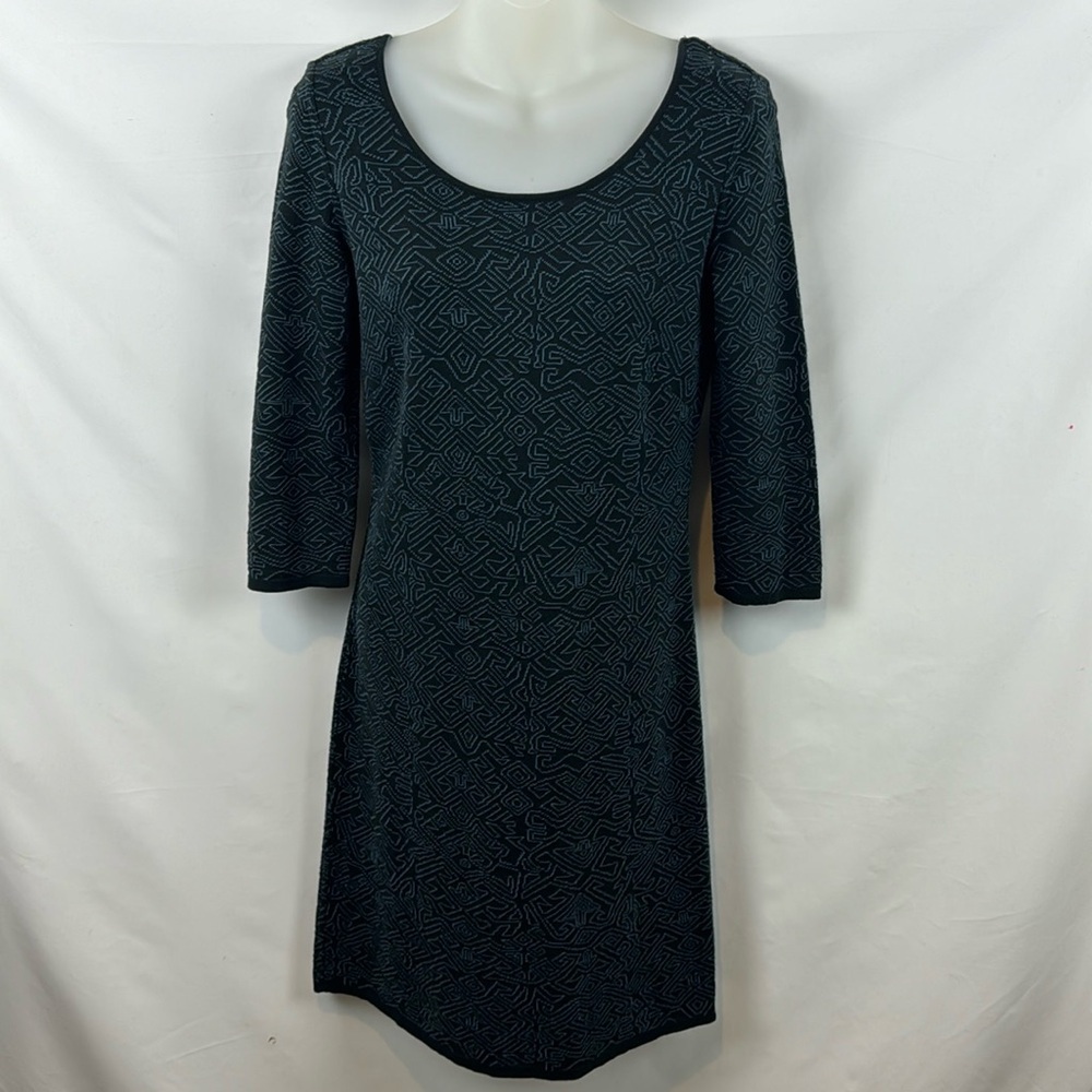 Peruvian‎ Connection Black and Teal Abstract Cotton Knit Sweater Dress Size S